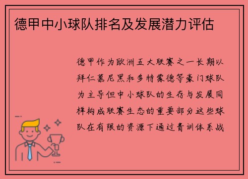 德甲中小球队排名及发展潜力评估