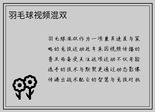 羽毛球视频混双